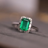 14k White Gold 1.37 Ct Natural Emerald & Diamond Ring