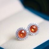 14k White Gold 2.8 Ctw Natural Spessartine & Diamond Earrings
