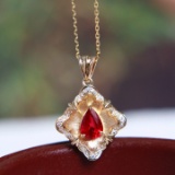 14k White Gold 0.76 Ctw Natural Ruby & Diamond Pendant