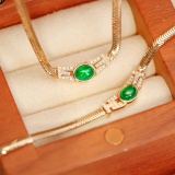 14k Yellow Gold 0.43 Ctw Natural Emerald & Diamond Necklace