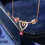 14k Rose Gold 0.51 Ctw Natural Ruby & Diamond Necklace