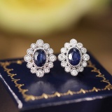 14k White Gold 1.55 Ctw Natural Sapphire & Diamond Earrings