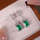 14k White Gold 3.92 Ctw Natural Emerald & Diamond Earrings