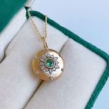 14k Yellow Gold 0.25 Ct Natural Emerald & Diamond Pendant