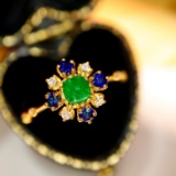 14k Yellow Gold 0.63 Ctw Natural Emerald & Diamond Ring