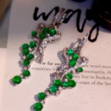 14k White Gold 5.97 Ctw Natural Emerald & Diamond Earrings