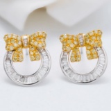14k White Gold 0.70 Ctw Natural Yellow Diamond & Diamond Earrings