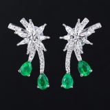 14k Gold 0.94 Ctw Vivid Green Natural Emerald & Diamond Earrings