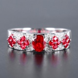14k Gold 0.60 Ctw Vivid Red Natural Ruby & Diamond Ring