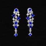 14k Gold 3.37 Ctw Vivid Blue Natural Sapphire & Sapphire Earrings