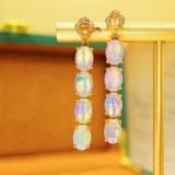 14k Gold 3.41 Ctw Natural Opal & Diamond Earrings