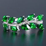 14k Gold 1.48 Ctw Vivid Green Natural Tsavorite & Diamond Ring