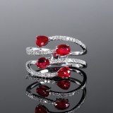 14k Gold 1.19 Ctw Vivid Red Natural Ruby & Diamond Ring