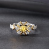 14k Gold 0.31 Ctw Natural Yellow Diamond & Diamond Ring