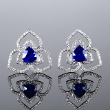 14k Gold 1.89 Ctw Natural Sapphire & Diamond Earrings