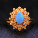 14k Gold 1.01 Ctw Natural Opal & Diamond Ring