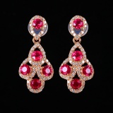 14k Gold 1.66 Ctw Vivid Red Natural Ruby & Diamond Earrings