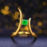 14k Gold 0.44 Ct Vivid Green Natural Emerald & Solitaire Ring