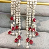 14k Gold 4.2 Ct Vivid Red Natural Ruby & Diamond Earrings
