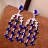 14k Gold 7.47 Ctw Vivid Blue Natural Sapphire & Diamond Earrings