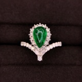 14k Gold 1.16 Ct Vivid Green Natural Emerald & Diamond Ring