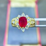 14k Gold 2.60 Ctw Vivid Red Natural Ruby & Diamond Ring