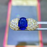 14k Gold 4.01 Ctw Vivid Blue Natural Sapphire & Diamond Ring