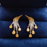 14k Gold 1.55 Ctw Natural Yellow Diamond & Diamond Earrings