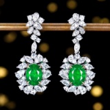 14k Gold 2.63 Ctw Vivid Green Natural Emerald & Diamond Earrings