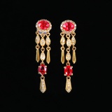 14k Gold 1.49 Ctw Vivid Red Natural Ruby & Diamond Earrings