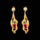 14k Gold 1.28 Ctw Vivid Red Natural Ruby & Diamond Earrings