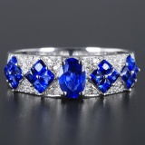 14k Gold 1.21 Ctw Vivid Blue Natural Sapphire & Diamond Ring