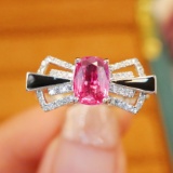 14k Gold 1.21 Ctw Natural Padparadscha Sapphire & Diamond Ring