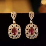 14k Gold 1.20 Ctw Vivid Red Natural Ruby & Diamond Earrings