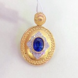 14k Gold 1.4 Ct Vivid Blue Natural Sapphire & Diamond Pendant