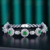 14k Gold 2.25 Ctw Vivid Green Natural Emerald & Diamond Bracelet