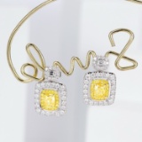 14k Gold 1.95 Ctw Natural Yellow Diamond & Diamond Earrings
