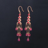 14k Gold 4.30 Ctw Vivid Red Natural Ruby & Diamond Earrings