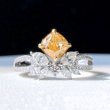 14k Gold 1.52 Ctw Natural Yellow Diamond & Diamond Ring