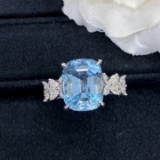 14k Gold 6.02 Ct Natural Aquamarine & Diamond Ring