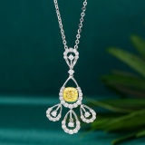 14k Gold 0.78 Ctw Natural Yellow Diamond & Diamond Pendant