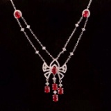 14k Gold 2.05 Ctw Vivid Red Natural Ruby & Diamond Necklace