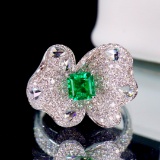14k Gold 1.66 Ctw Vivid Green Natural Emerald & Diamond Ring
