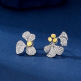 14k Gold 2.85 Ctw Natural Yellow Diamond & Diamond Earrings