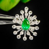 14k Gold 2.02 Ctw Vivid Green Natural Emerald & Diamond Ring/brooch/pendant