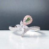 14k Gold 0.49 Ctw Natural Green Diamond & Diamond Ring