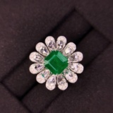 14k Gold 3.87 Ctw Vivid Green Natural Emerald & Diamond Ring/pendant