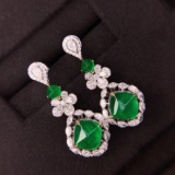 14k Gold 7.26 Ctw Vivid Green Natural Emerald & Diamond Earrings