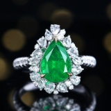 14k Gold 3.02 Ctw Vivid Green Natural Emerald & Diamond Ring/pendant