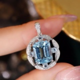 14k Gold 5.66 Ctw Natural Aquamarine & Diamond Pendant